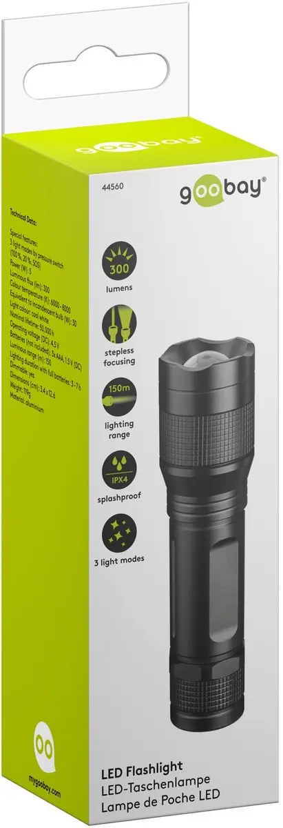 Goobay LED-zaklamp High Bright 300 44560 - 300 lm - Zwart - afbeelding 4 van 6