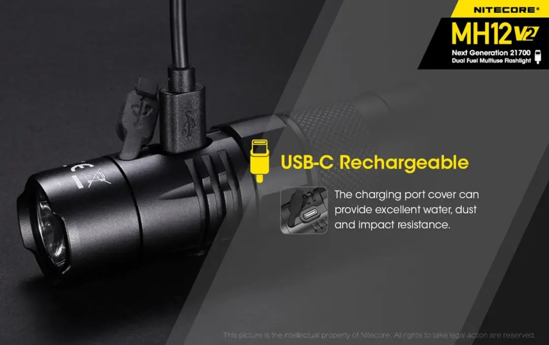 Nitecore MH12 V2 tactische zaklamp - 1200 lumen - Zwart - afbeelding 3 van 6