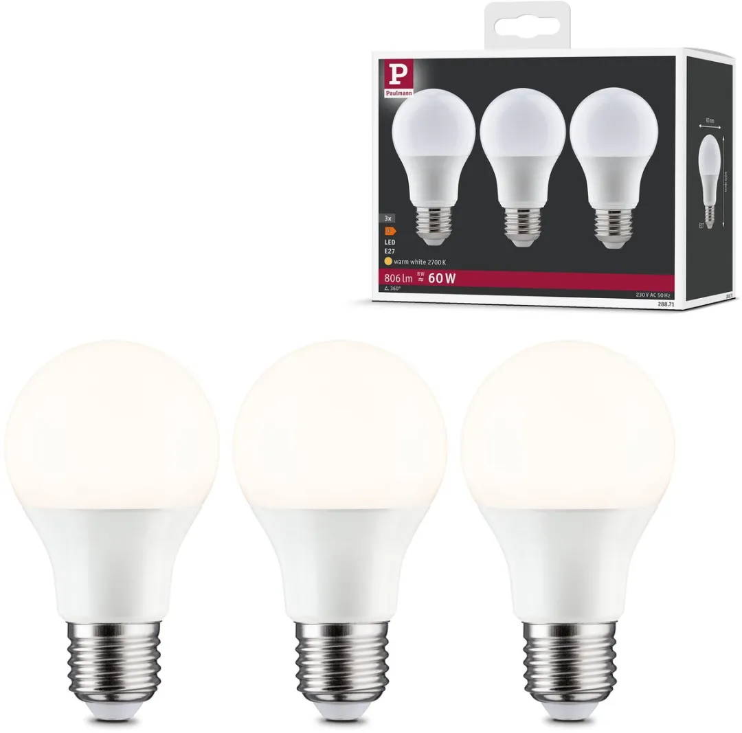 Paulmann LED-gloeilamp E27 Set 3x8W 2700K Mat