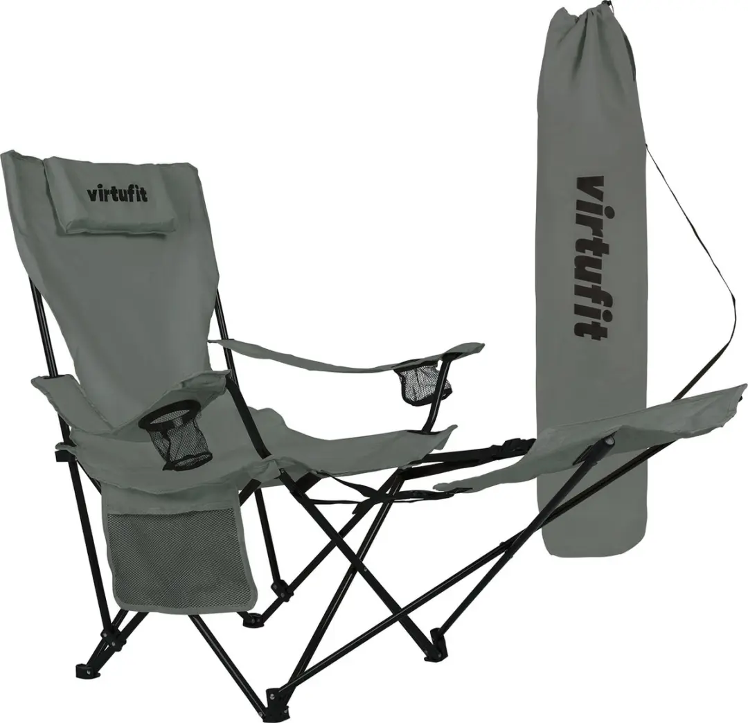 VirtuFit Opvouwbare Campingstoel met Voetsteun - 120 kg - Grijs