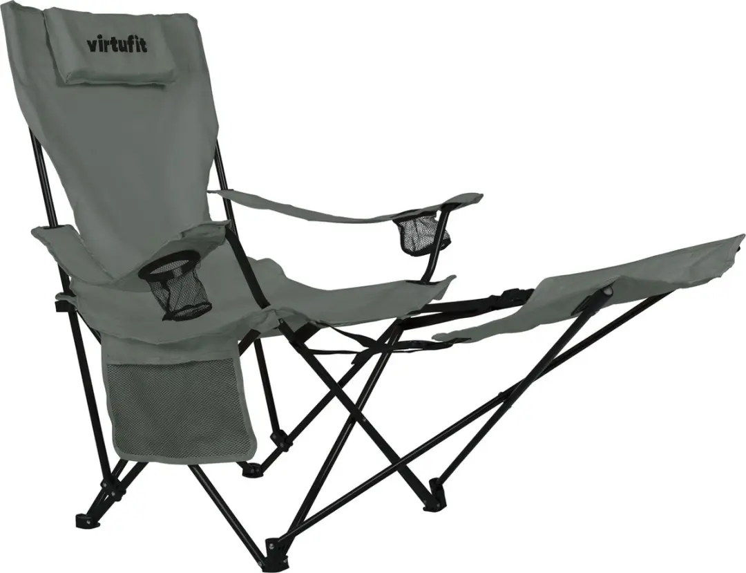 VirtuFit Opvouwbare Campingstoel met Voetsteun - 120 kg - Grijs - afbeelding 5 van 6