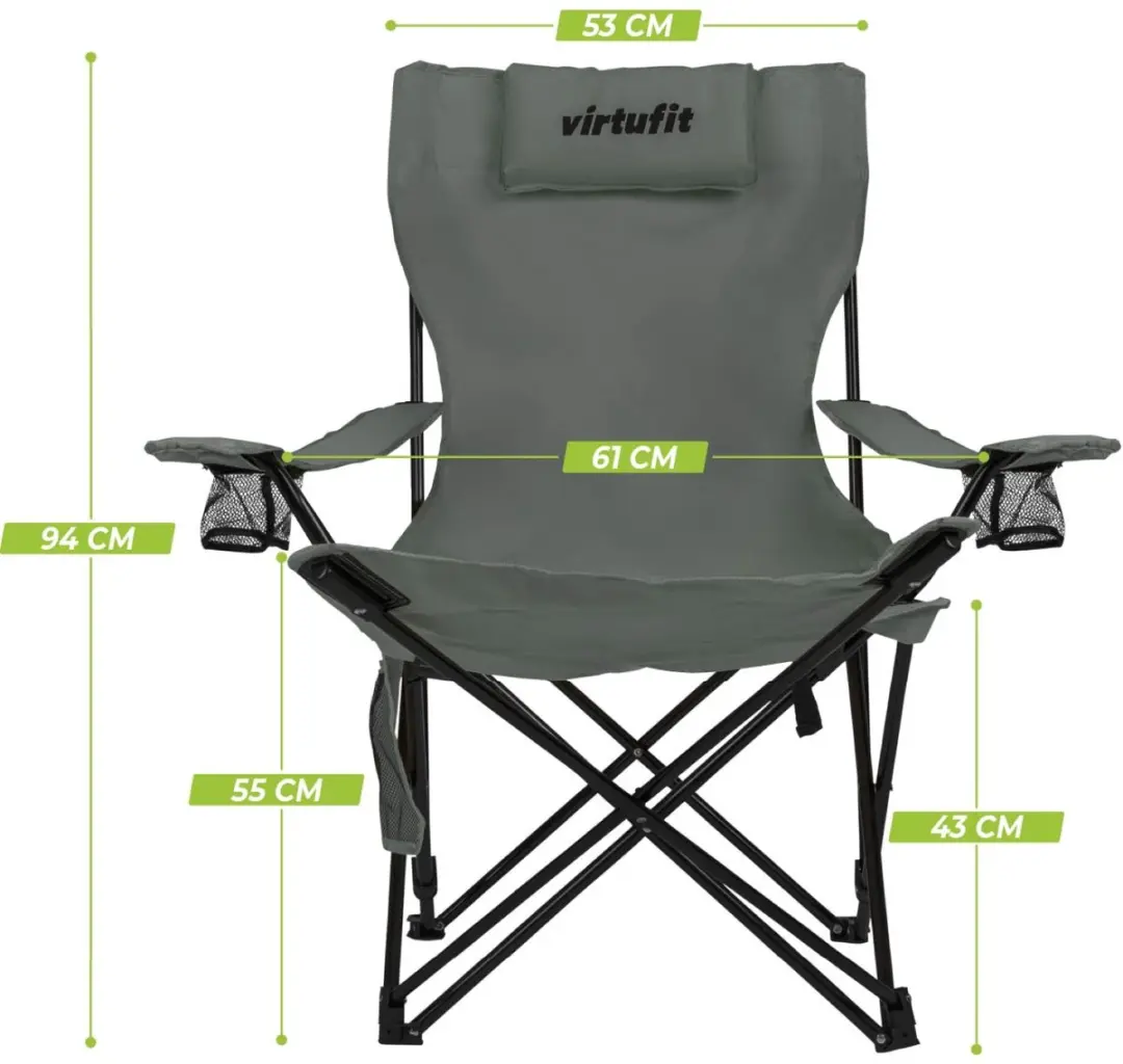 VirtuFit Opvouwbare Campingstoel met Voetsteun - 120 kg - Grijs - afbeelding 6 van 6