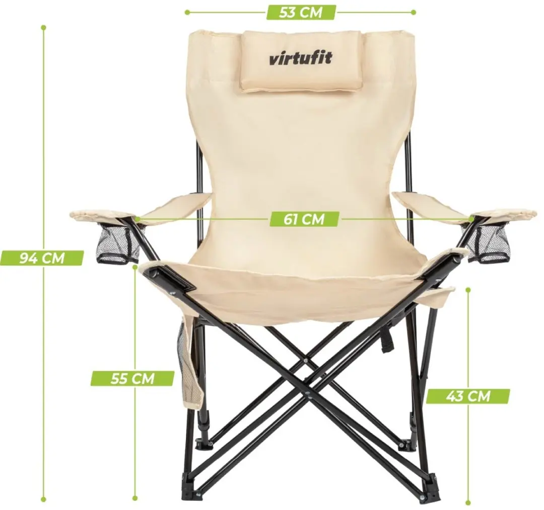 VirtuFit Campingstoel met Voetsteun - Set van 2 - Beige - afbeelding 6 van 6
