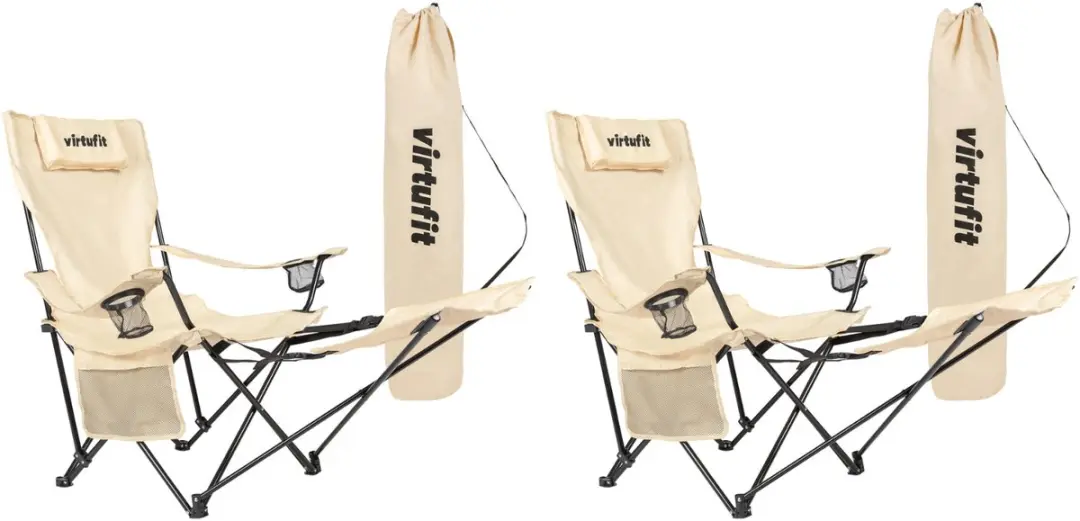 VirtuFit Campingstoel met Voetsteun - Set van 2 - Beige