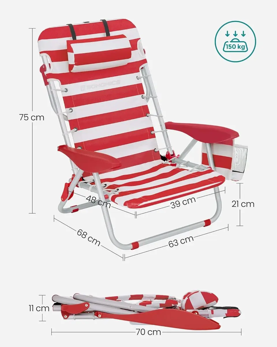 Songmics GCB062R01 Campingstoel - Rood/Wit - afbeelding 6 van 6