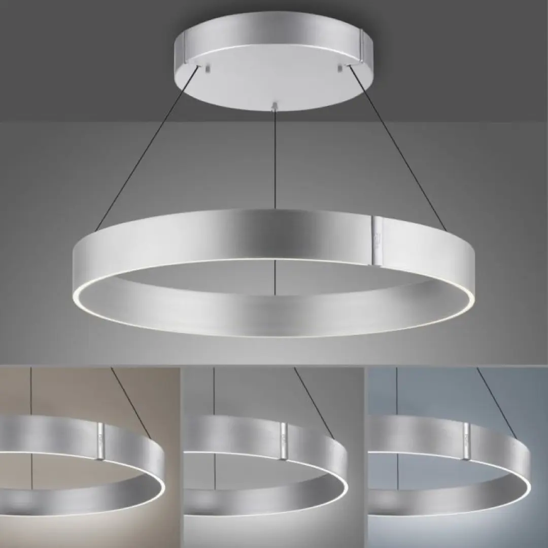 Paul Neuhaus Pure E-Clipse Hanglamp - Ø70cm - Mat chroom - afbeelding 5 van 6