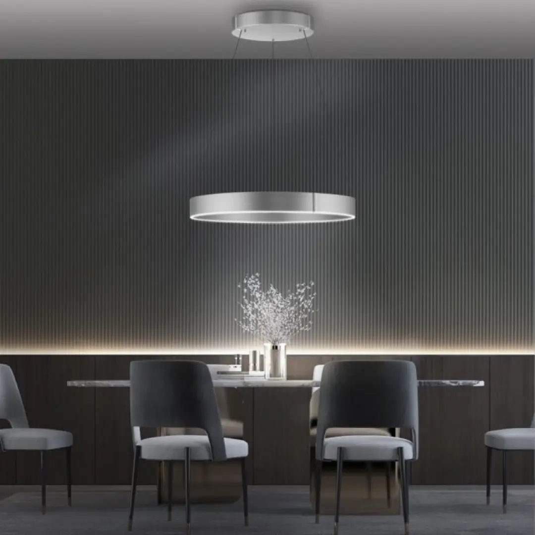Paul Neuhaus Pure E-Clipse Hanglamp - Ø70cm - Mat chroom - afbeelding 6 van 6