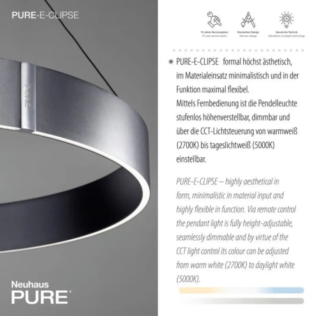 Paul Neuhaus PURE E-Clipse Hanglamp Ø 70 cm - Grijs - afbeelding 3 van 6
