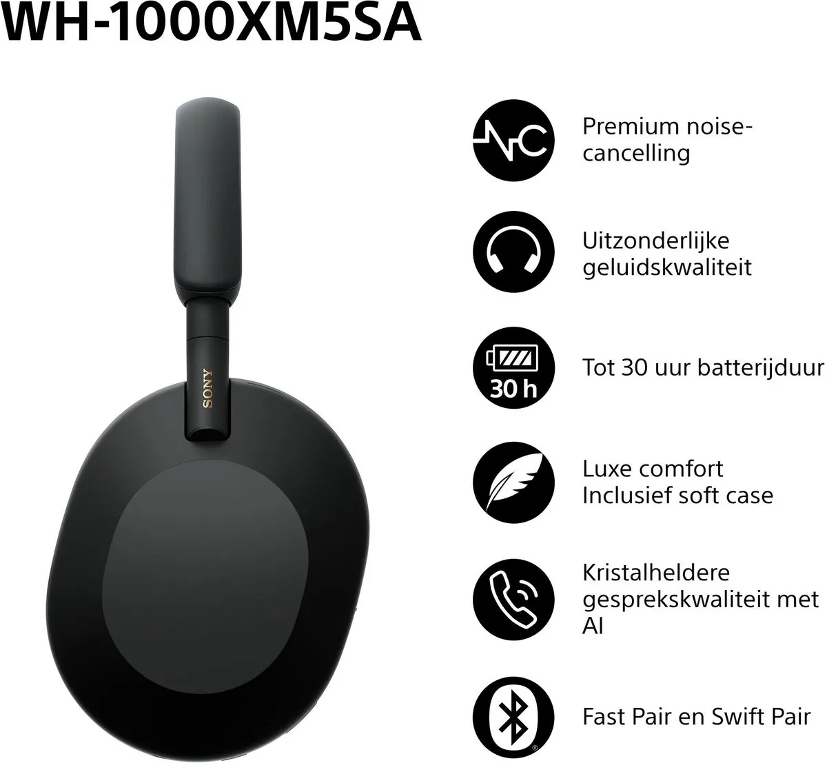 Sony WH-1000XM5SA Noise Cancelling Koptelefoon - Zwart
