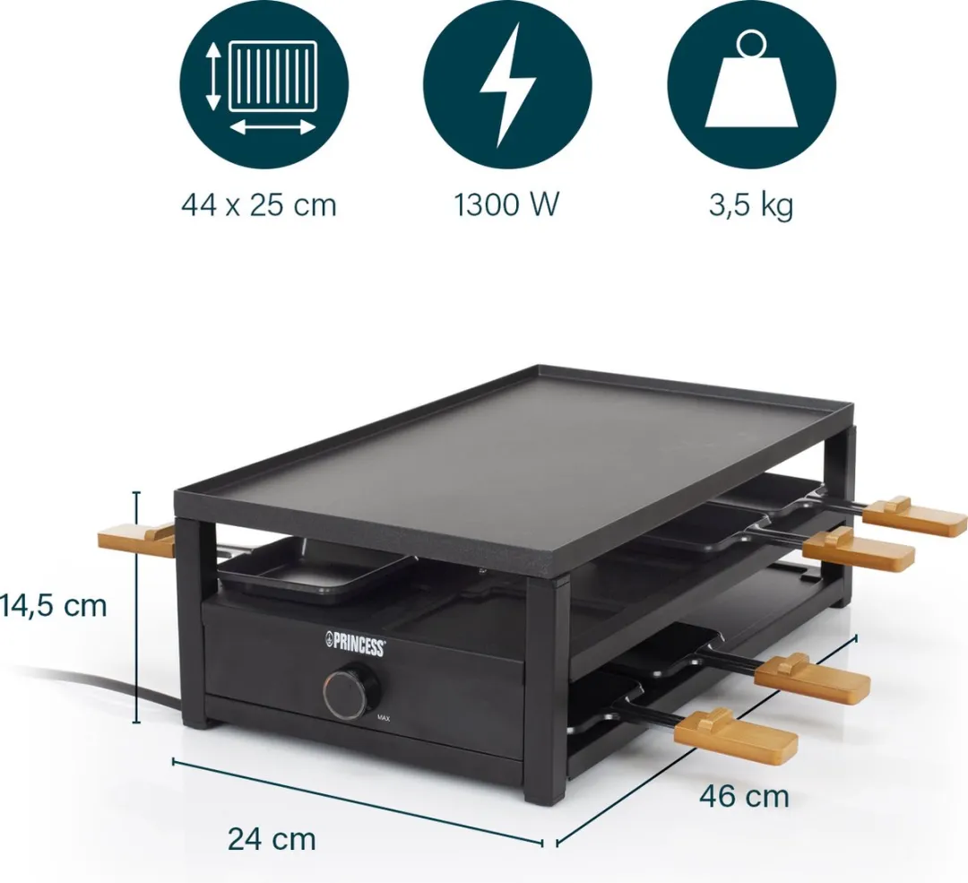 Princess Gourmetstel 162655 Raclette - 8 Personen - 1300W - Zwart - afbeelding 6 van 6