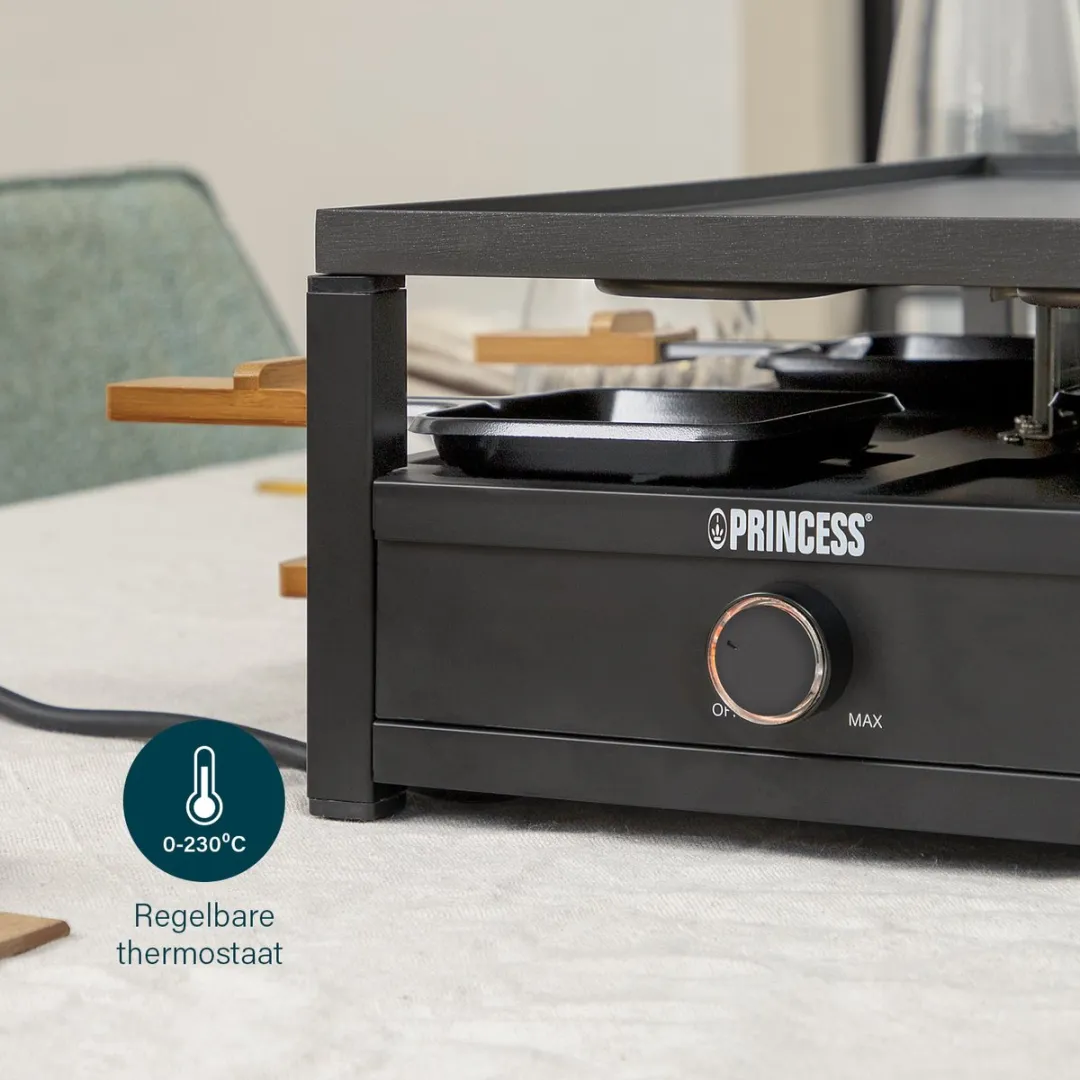 Princess Gourmetstel 162655 Raclette - 8 Personen - 1300W - Zwart