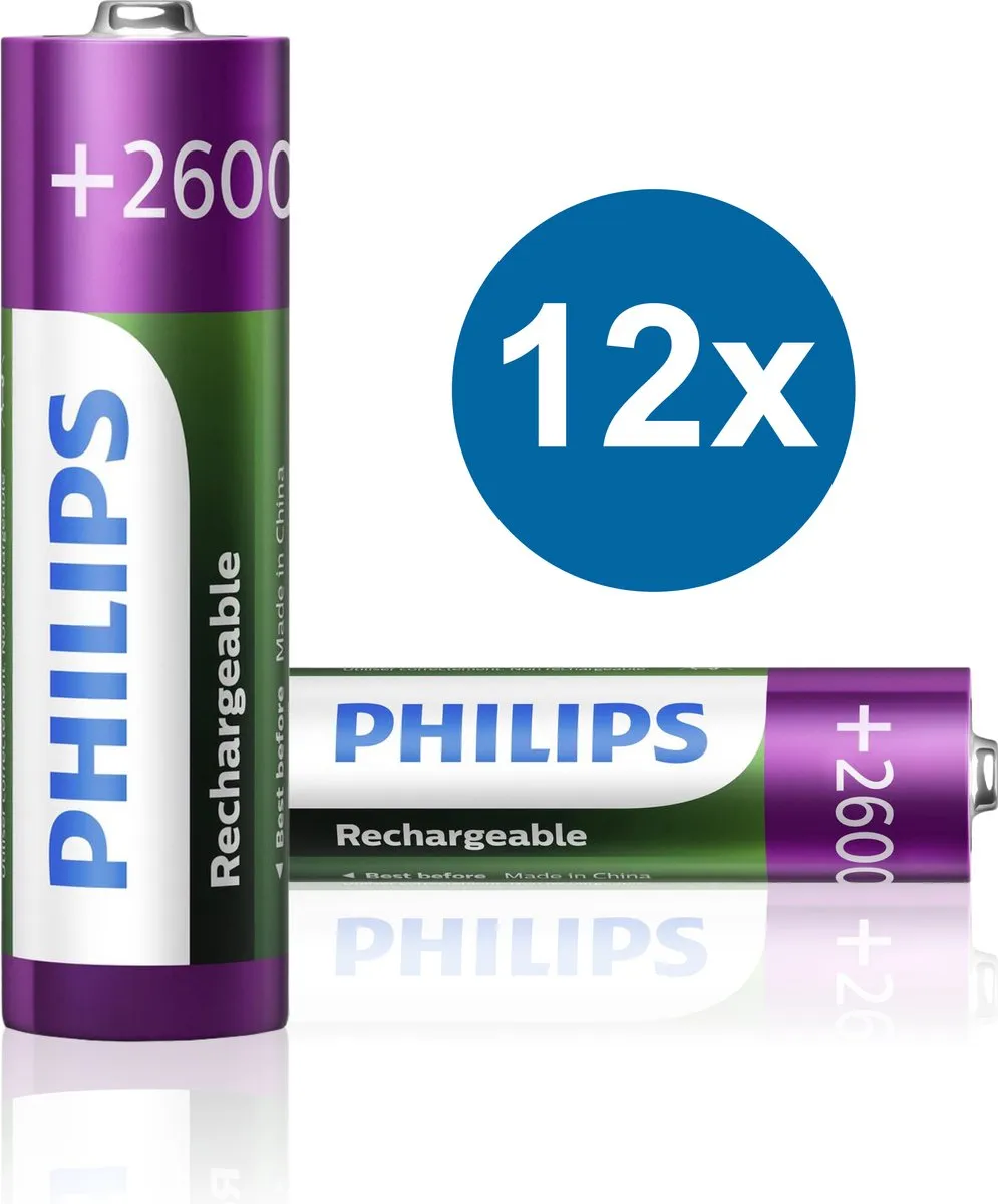 Philips Oplaadbare AA Batterijen HR6 2600mAh - 12 Stuks