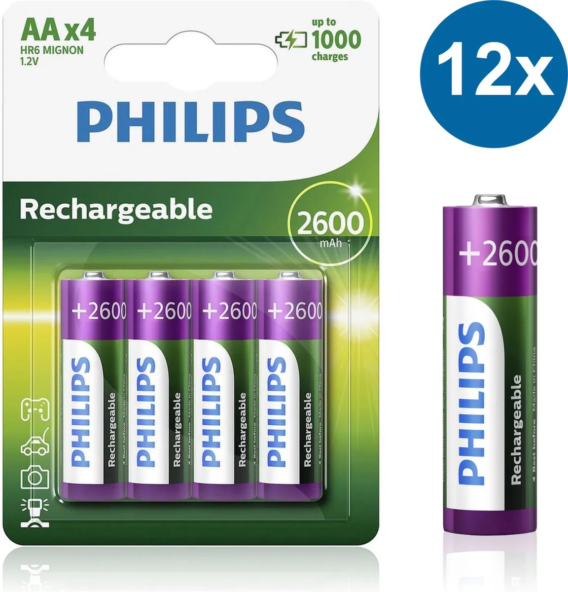 Philips Oplaadbare AA Batterijen HR6 2600mAh - 12 Stuks - afbeelding 6 van 6