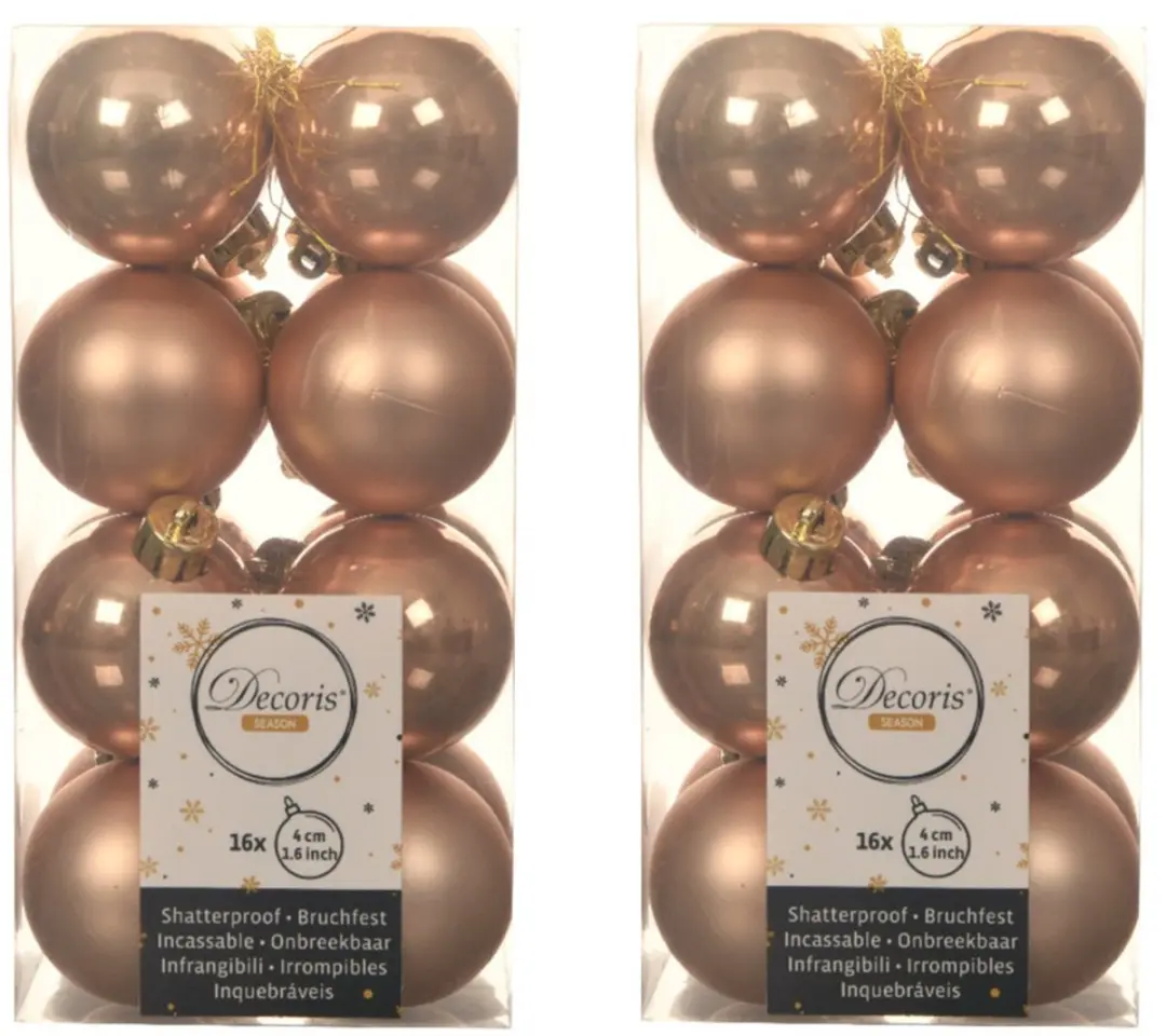 Decoris kleine kerstballen - 32x st - toffee bruin - 4 cm - kunststof - kerstversiering