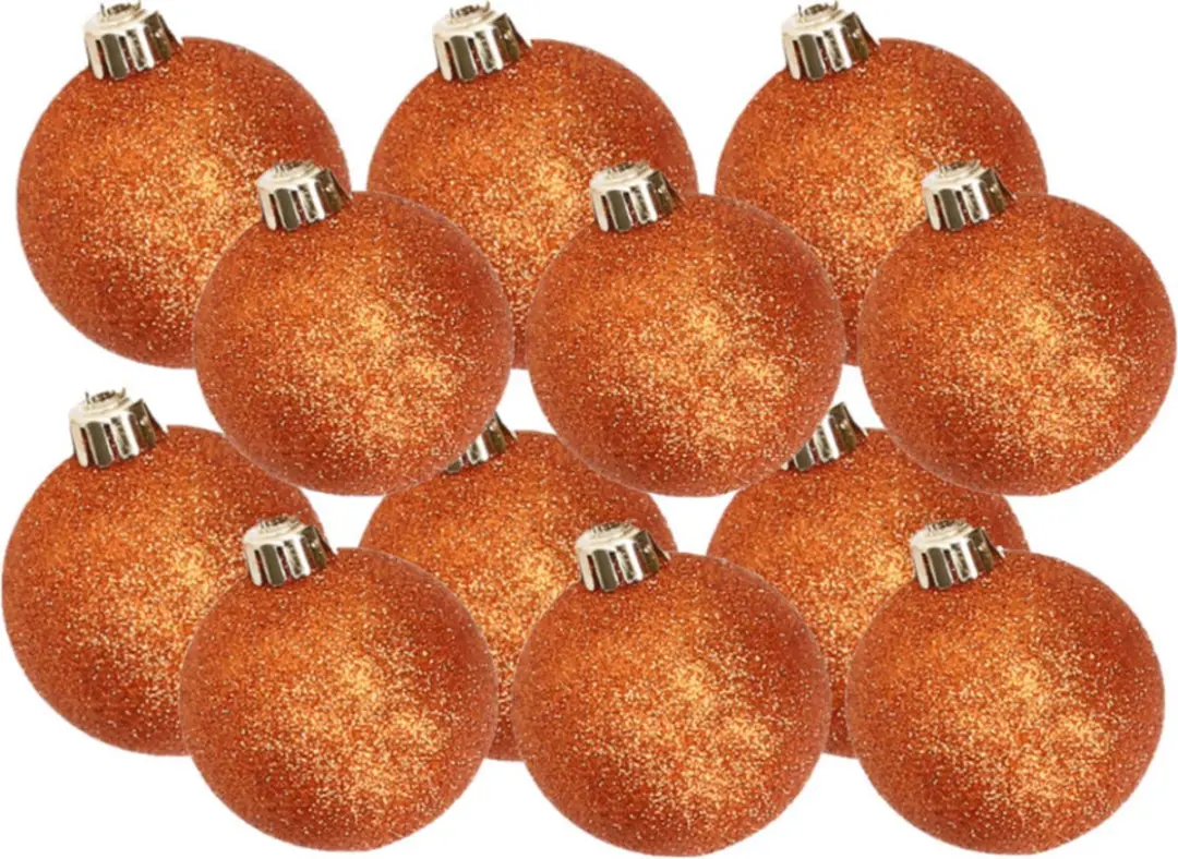 Kerstversiering set glitter kerstballen in het oranje 6 en 8 cm pakket