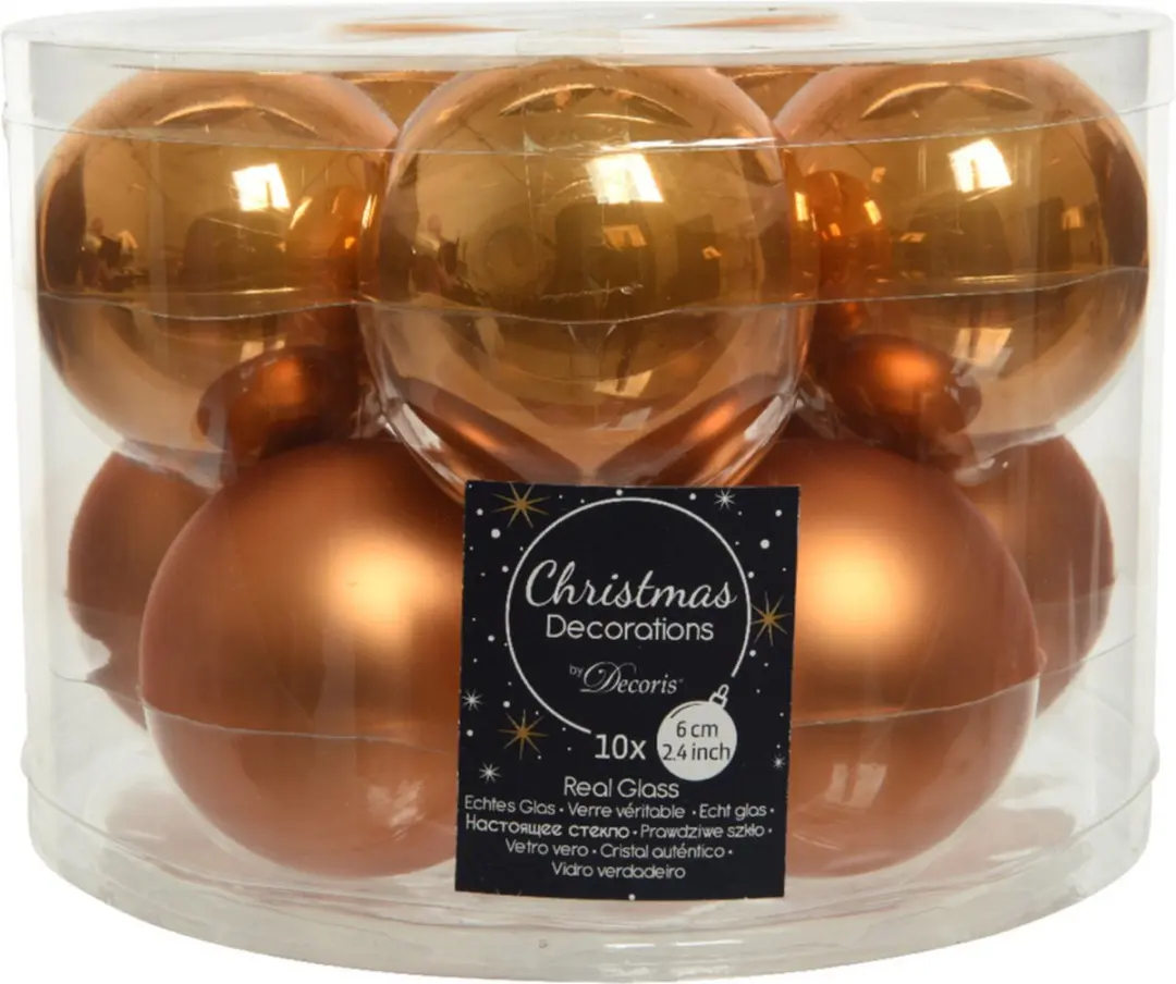10x stuks kerstballen cognac bruin (amber) van glas 6 cm
