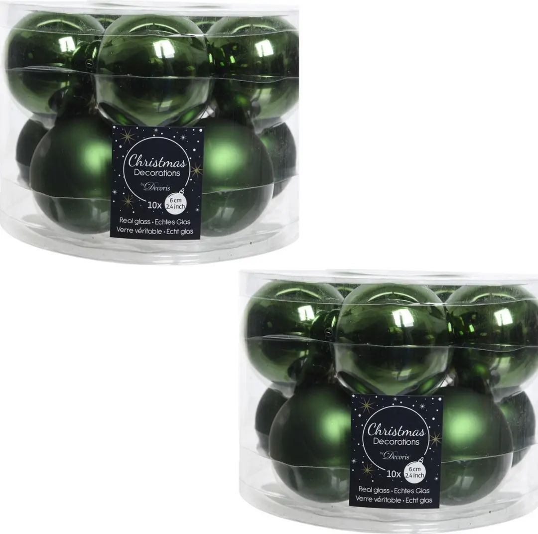 20x Donkergroene glazen kerstballen 6 cm