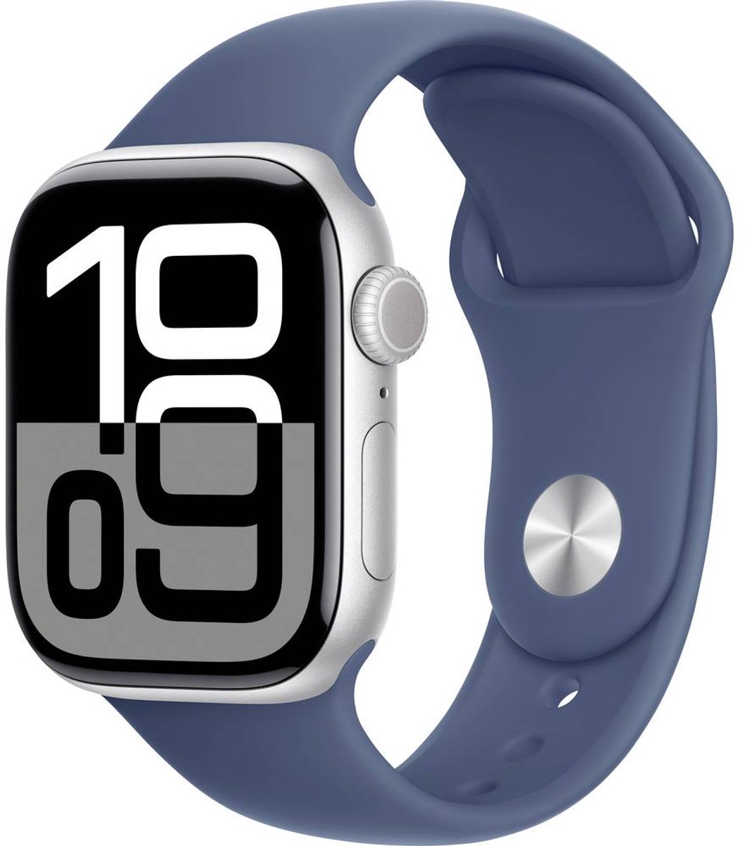Apple Watch Series 10 - Wifi - 42mm - Zilveren Aluminium Case met Denim Sportbandje - S/M