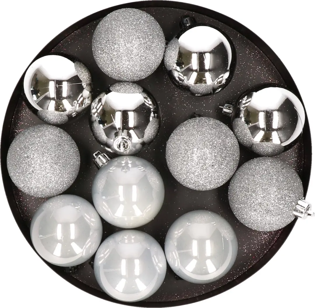 12x Zilveren kunststof kerstballen 6 cm