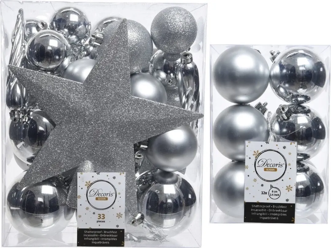 Kerstversiering kunststof kerstballen zilver 5-6-8 cm pakket van 45x stuks