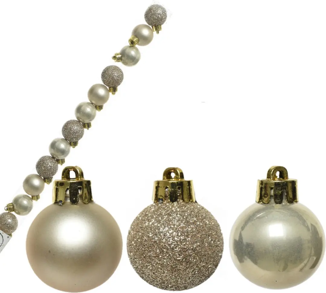 14x stuks onbreekbare kunststof kerstballen champagne/beige 3 cm
