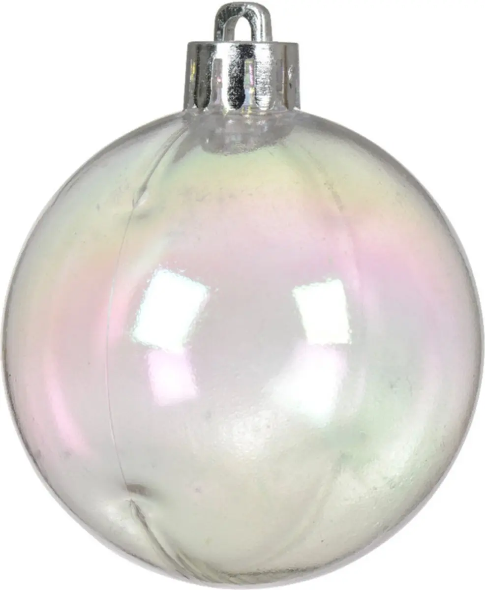 Decoris Kerstballen 8cm - Transparant Parelmoer - 6 stuks - afbeelding 3 van 3