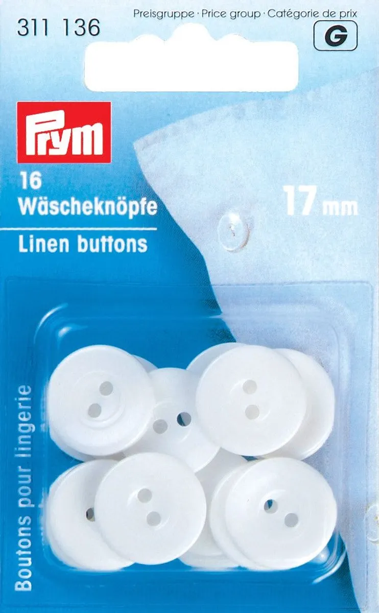 Prym Linnen Knopen 17mm - Wit - 16 Stuks