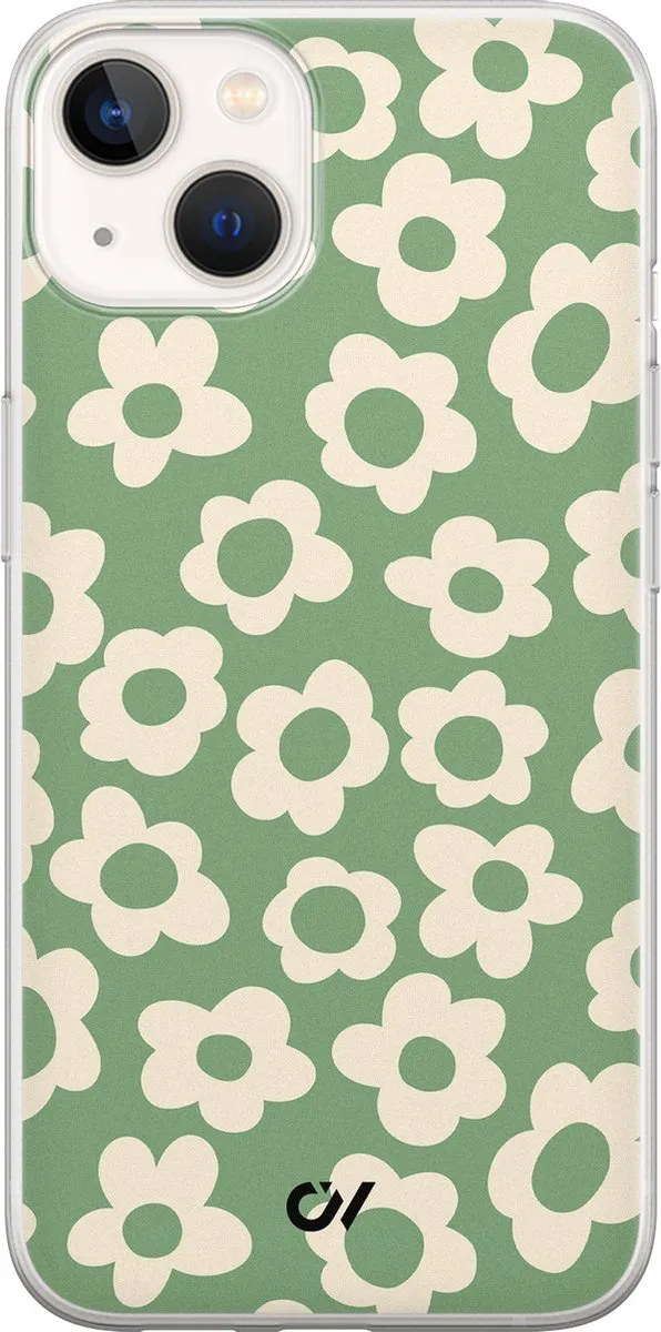 Casevibes iPhone 13 Hoesje Groen Retro Cute Flowers