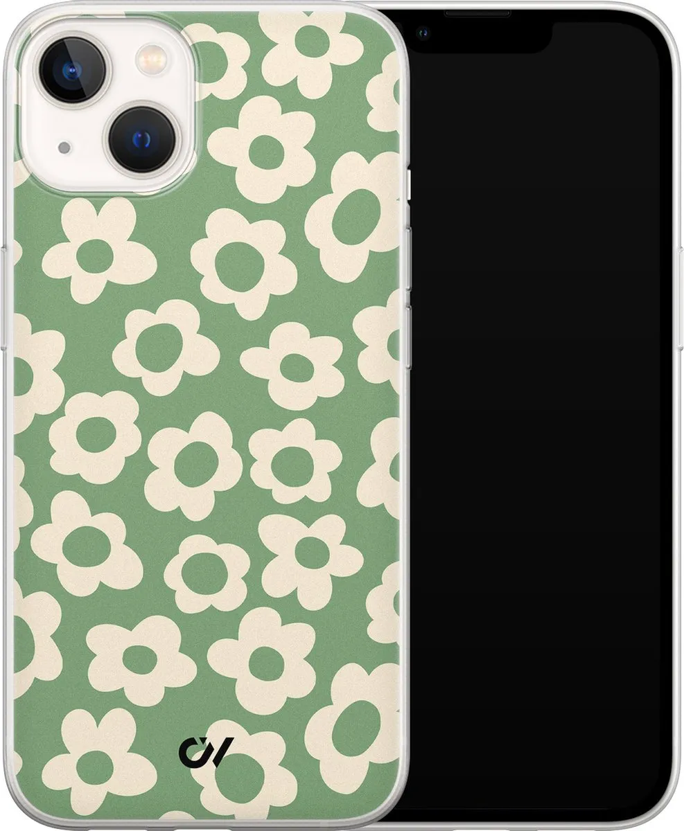 Casevibes iPhone 13 Hoesje Groen Retro Cute Flowers