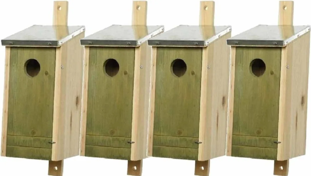 Decoris Houten Vogelhuisjes Set 4 Stuks