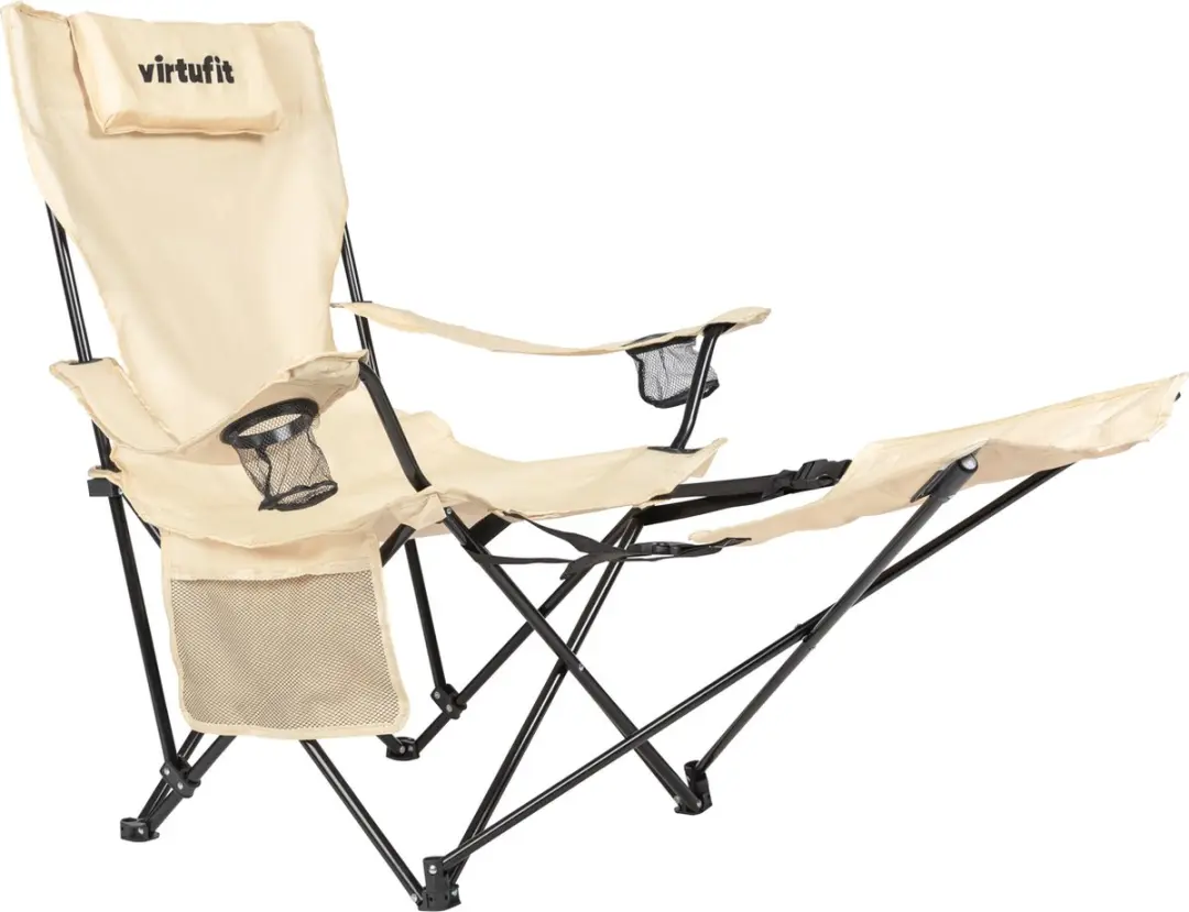 VirtuFit Opvouwbare Campingstoel met Voetsteun VF22011 - Beige - afbeelding 2 van 6