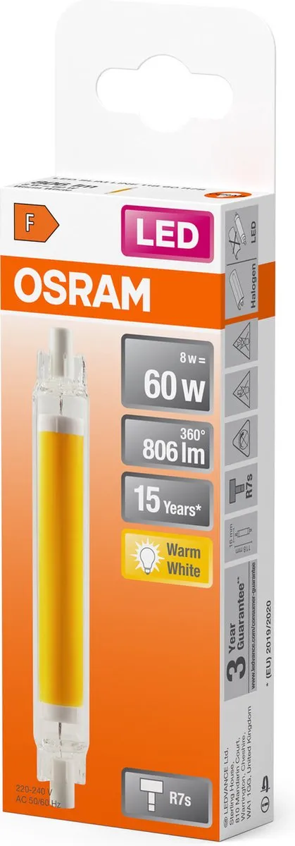 Osram LED Slim Line R7S 118mm 8W - 806lm Zeer Warm Wit - afbeelding 6 van 6