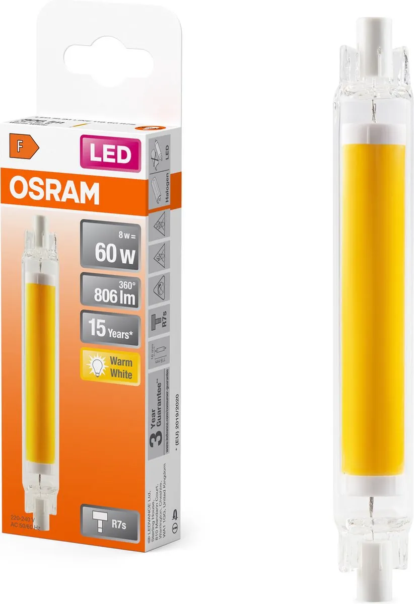 Osram LED Slim Line R7S 118mm 8W - 806lm Zeer Warm Wit