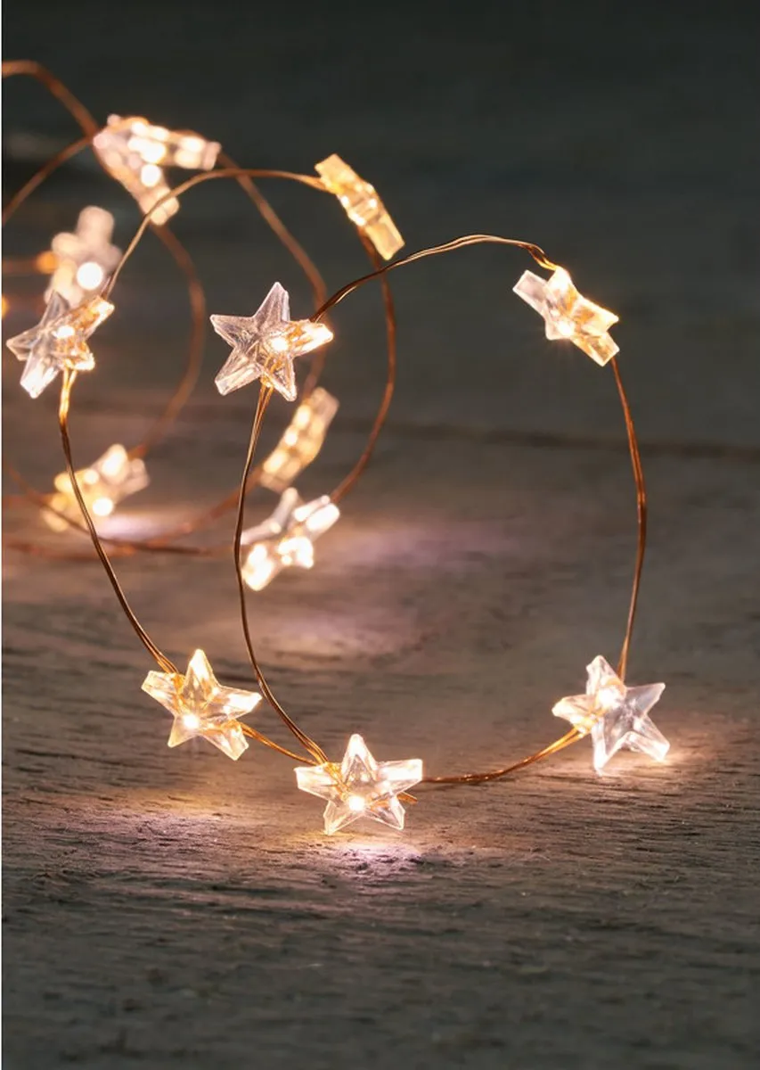 Anna's Collection Draadverlichting lichtsnoer - 3x - koper - met sterren led lampjes - warm wit - 100 cm - kerstverlichting