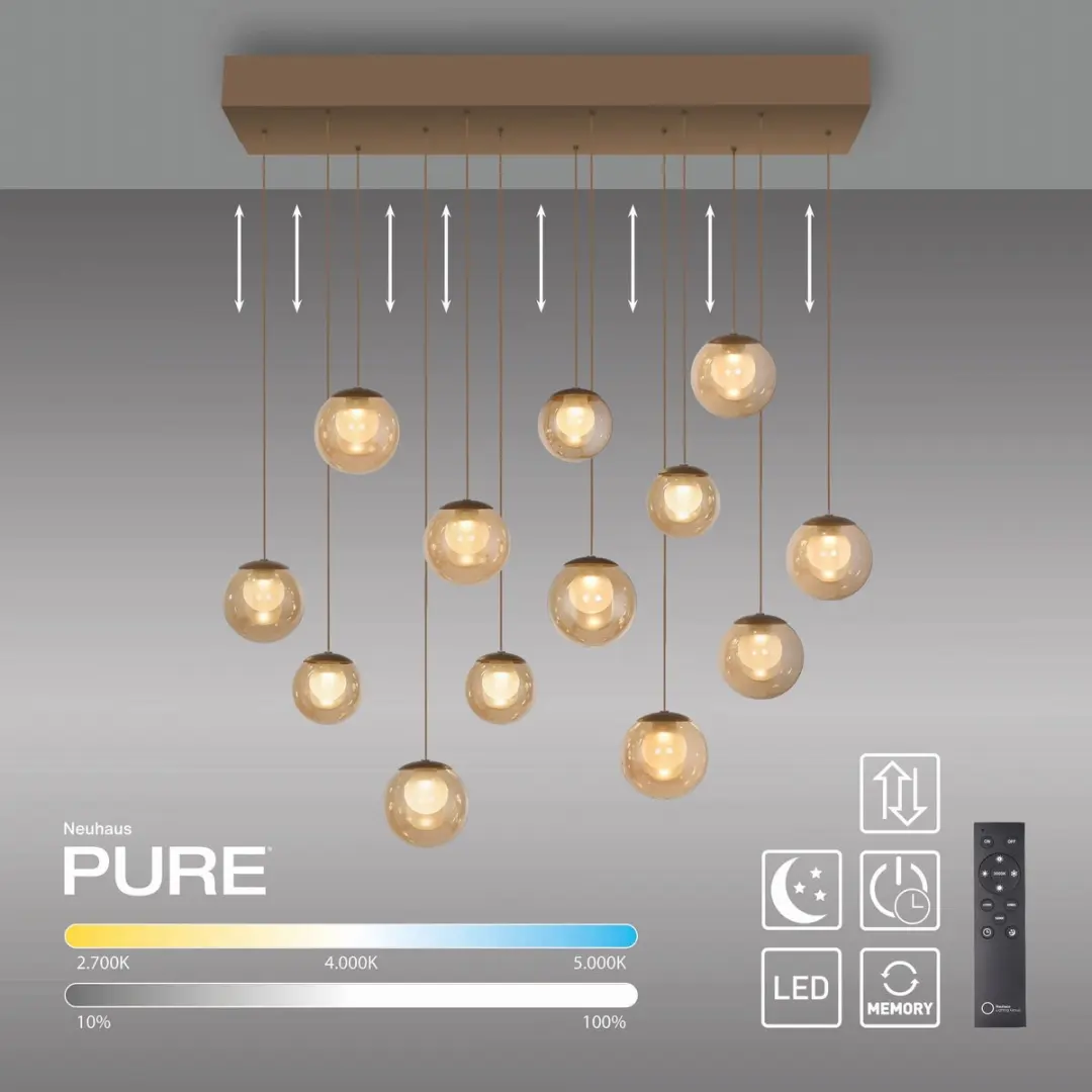 Paul Neuhaus PURE Popup Hanglamp 13-lichts 100cm Champagne - afbeelding 5 van 6