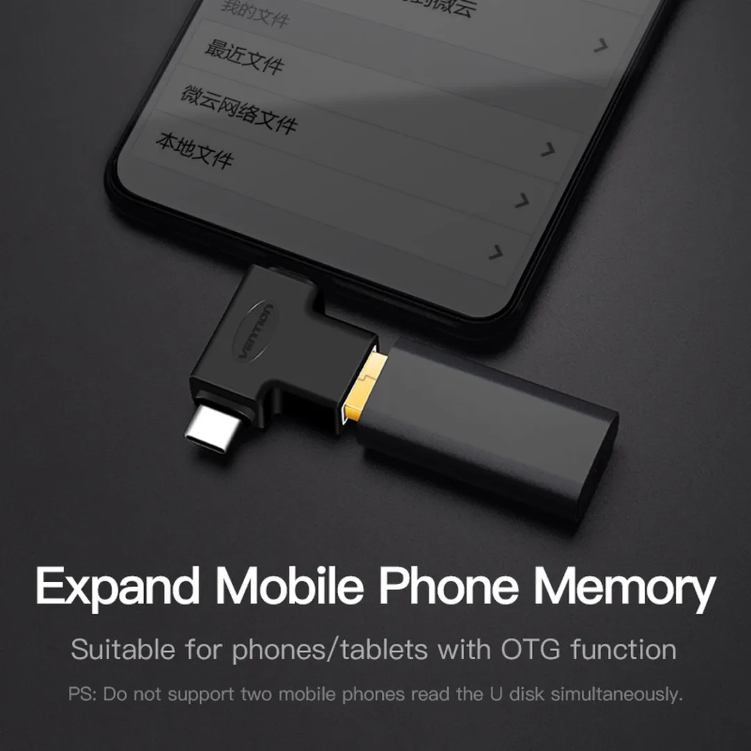 Vention OTG USB 3.0 Naar USB-C Adapter - Zwart