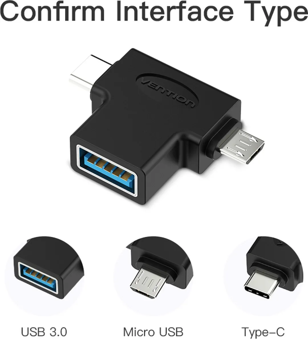 Vention OTG USB 3.0 Naar USB-C Adapter - Zwart