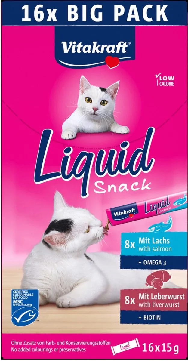 Vitakraft Liquid Snack Multipack - 16x15g Leverworst & Zalm MSC