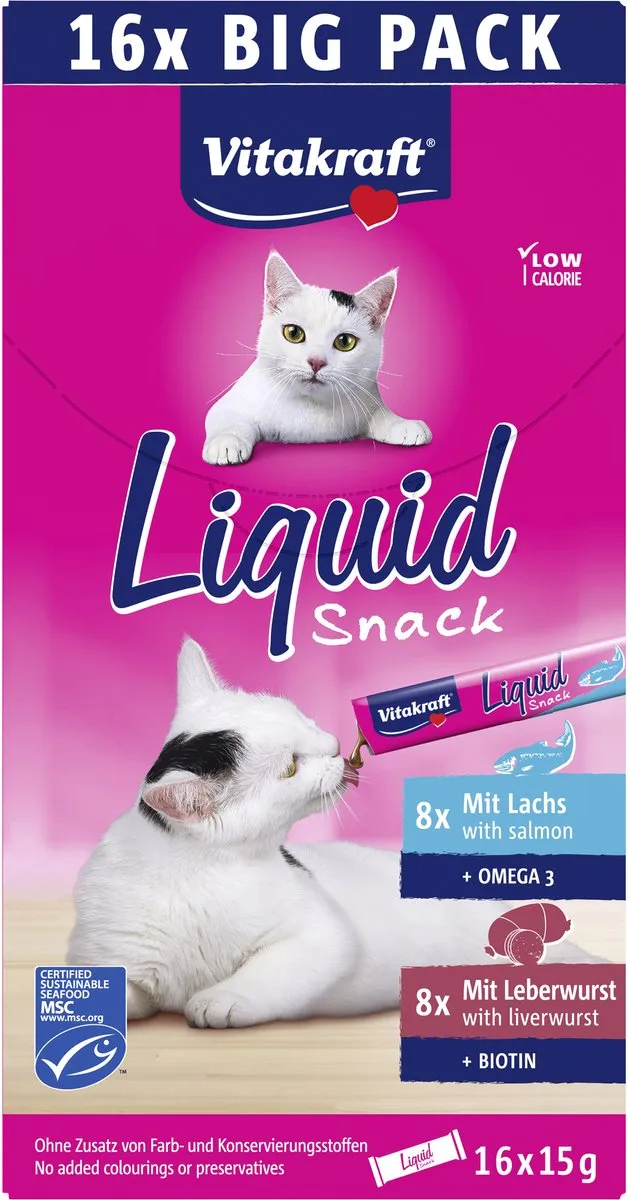 Vitakraft Liquid Snack Multipack - 16x15g Leverworst & Zalm MSC