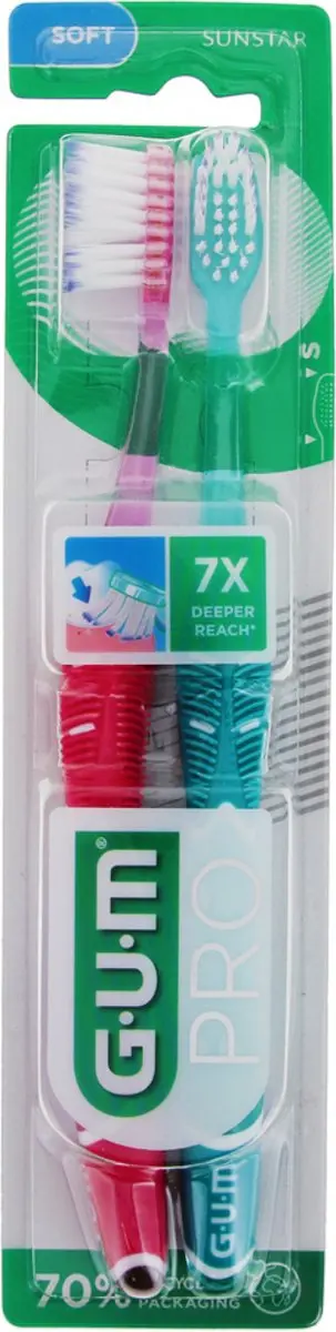 GUM Technique Pro Duo Pack 2 Zachte Tandenborstels 1525 (Kleur : Blauw) - afbeelding 2 van 2
