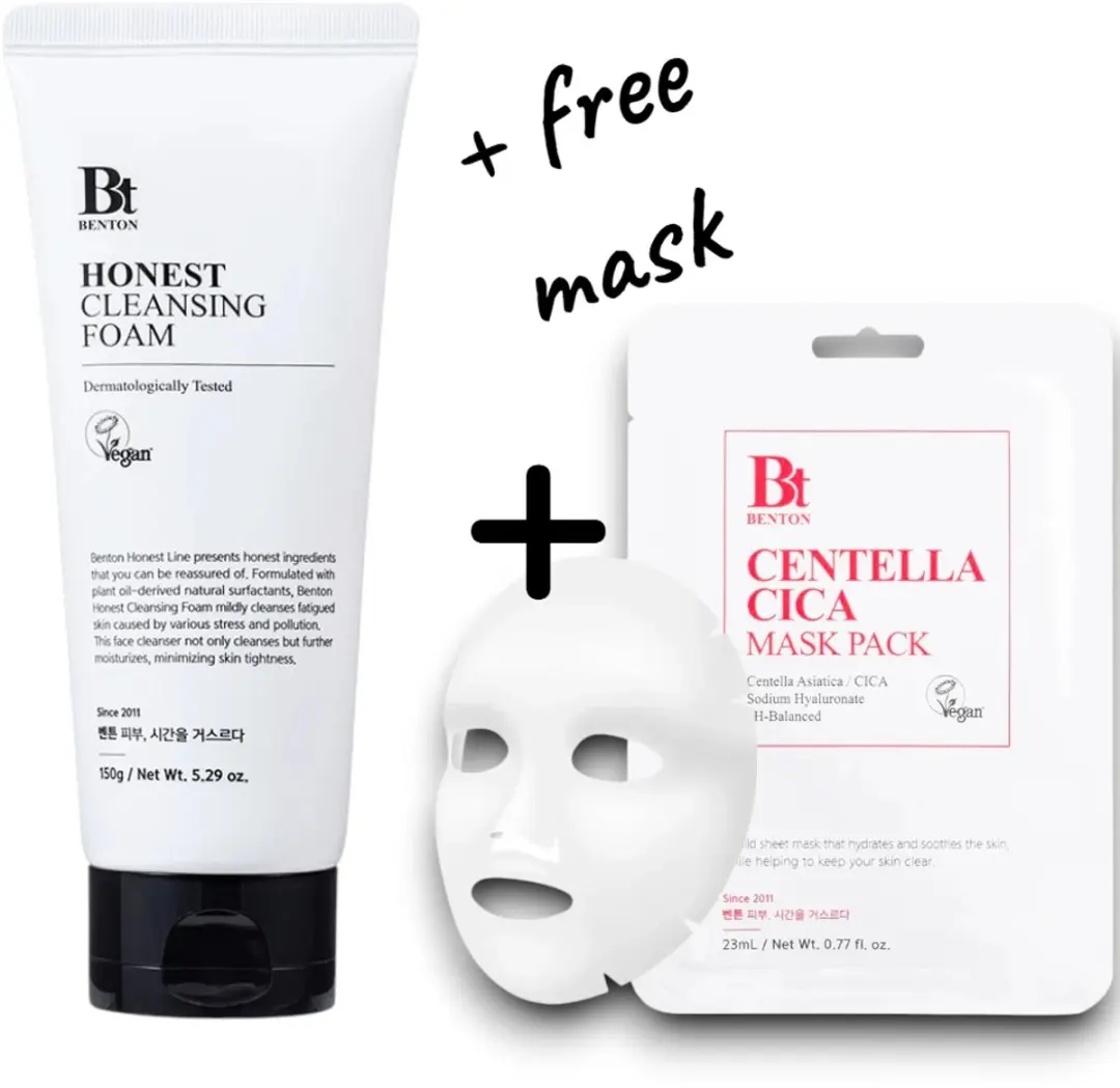 Benton Honest Cleansing Foam 150 g + Gratis Benton Centella Cica Sheet Mask