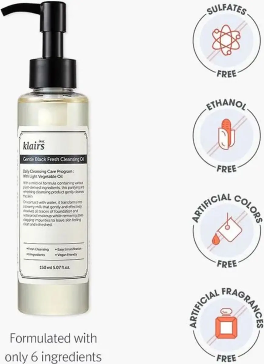 Klairs Gentle Black Fresh Reinigingsolie - 150ml - afbeelding 4 van 6