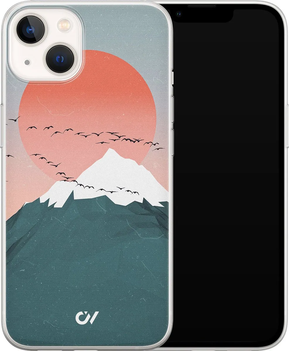 Casevibes iPhone 13 Hoesje Mountain Birds - Blauw - A/13/UV/030