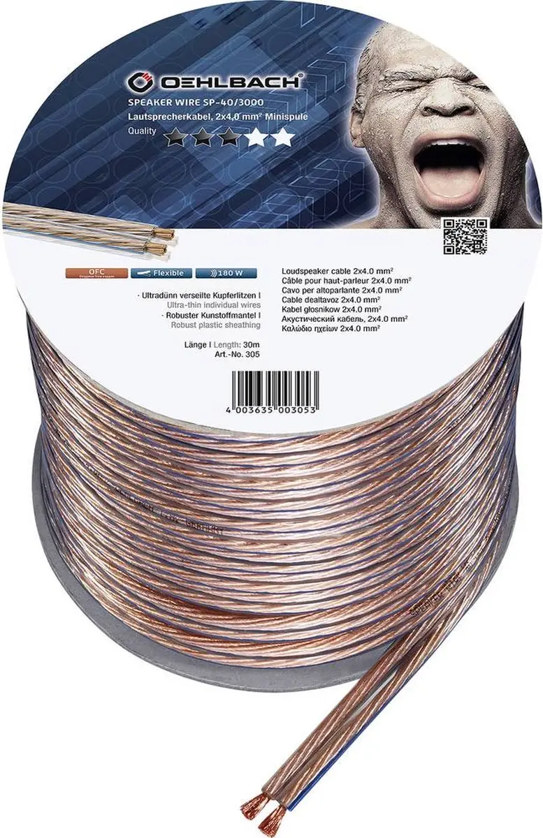 Oehlbach D1C305 Luidsprekerkabel 2x4mm² 30m - Transparant - afbeelding 4 van 4