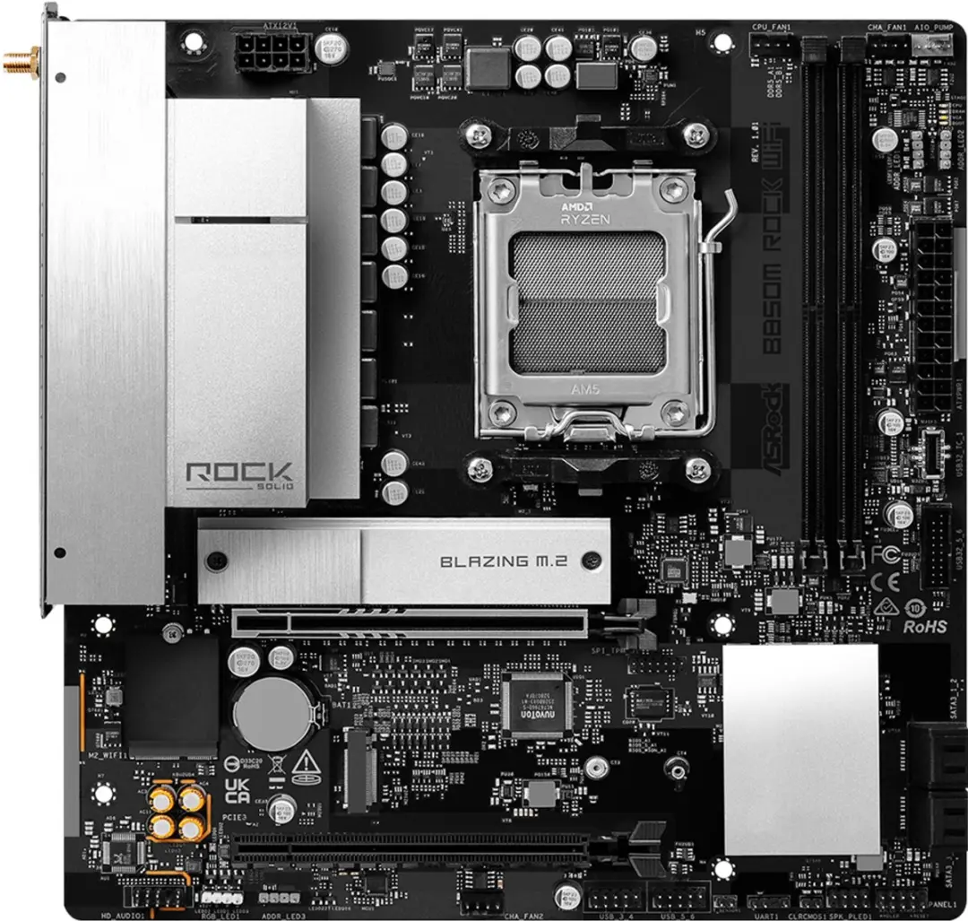 ASRock B850M Rock WiFi 90-MXBU70-A0UAYZ Moederbord - afbeelding 3 van 6