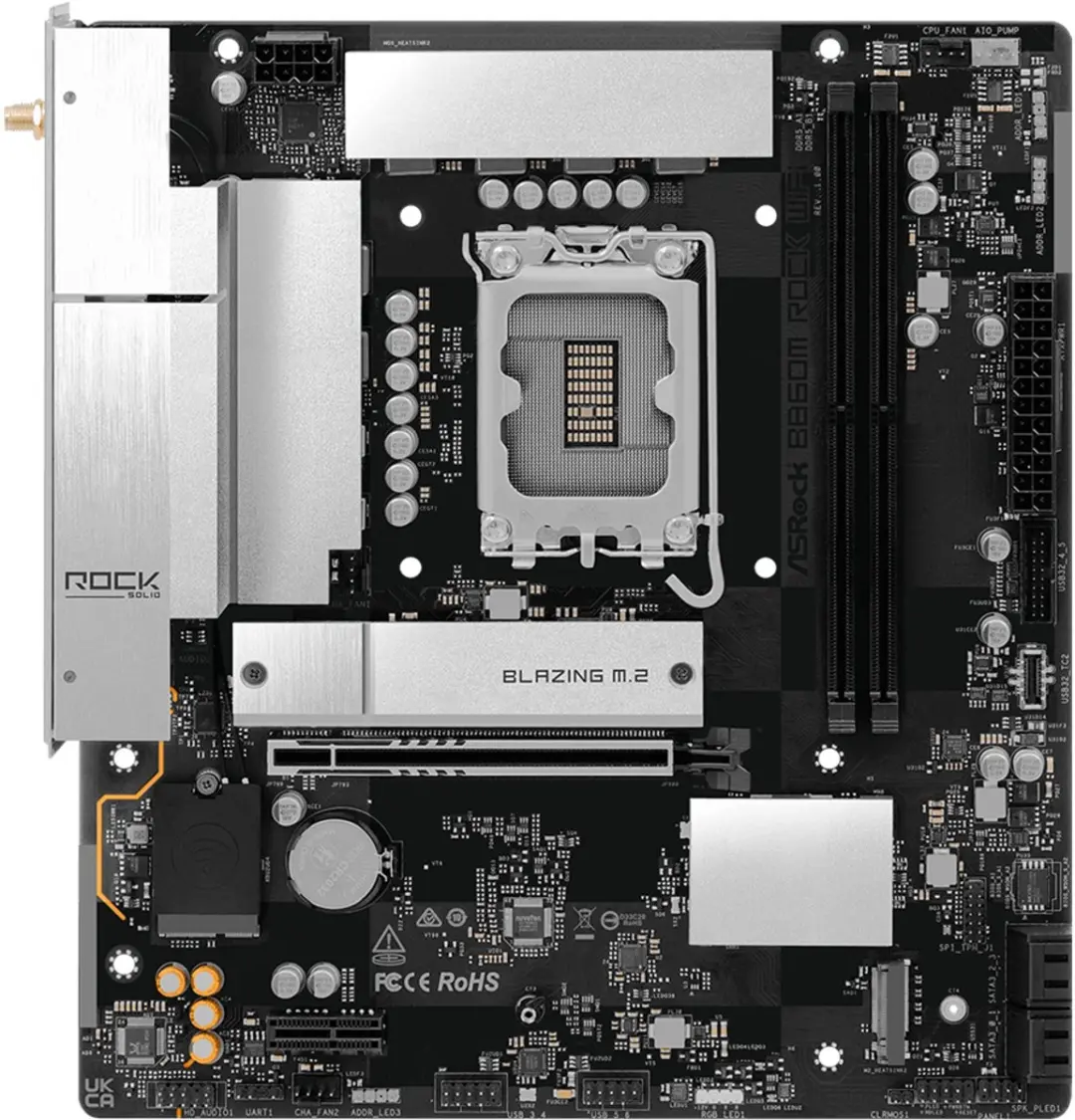 ASRock B860M Rock WiFi 90-MXBU60-A0UAYZ Moederbord - afbeelding 3 van 6