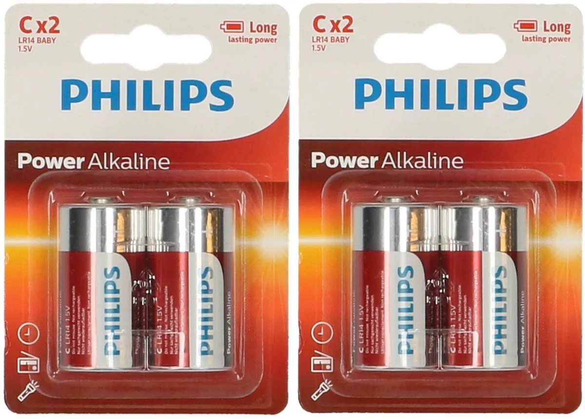 Philips LR14 C-cell Alkaline Batterijen - 4 Stuks