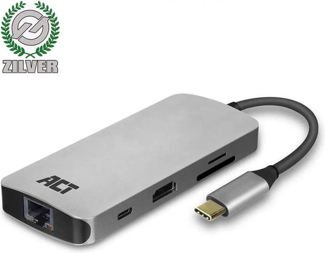 ACT USB-C docking station voor 1 HDMI monitor, ethernet, USB-A, kaartlezer, PD p