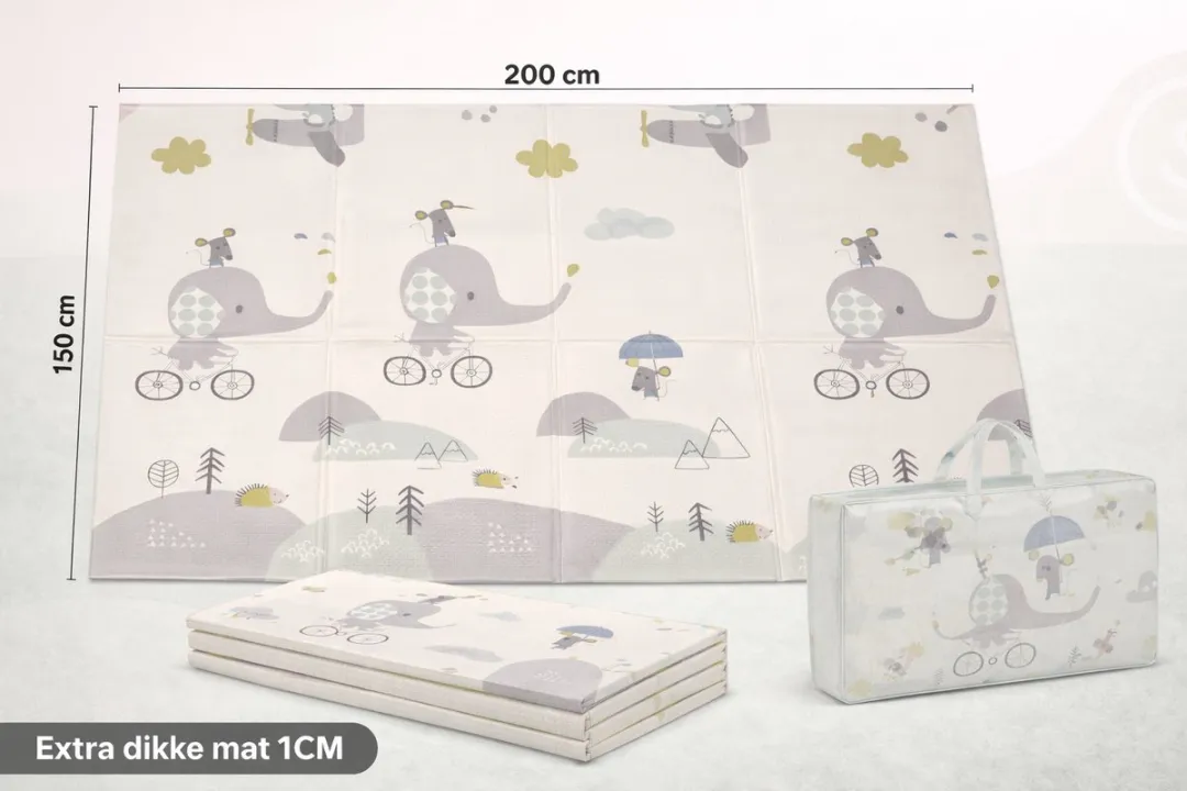 Speelmat Baby, Peuter & Kind 150x200 cm – Extra Dik Speelkleed – Voor Binnen & Buiten – Foam Kruipmat – Dubbelzijdig Opvouwbaar – Inclusief Opbergtas – Zacht & Veilig - Opvouwbare speelmat walvis & bosrijk thema