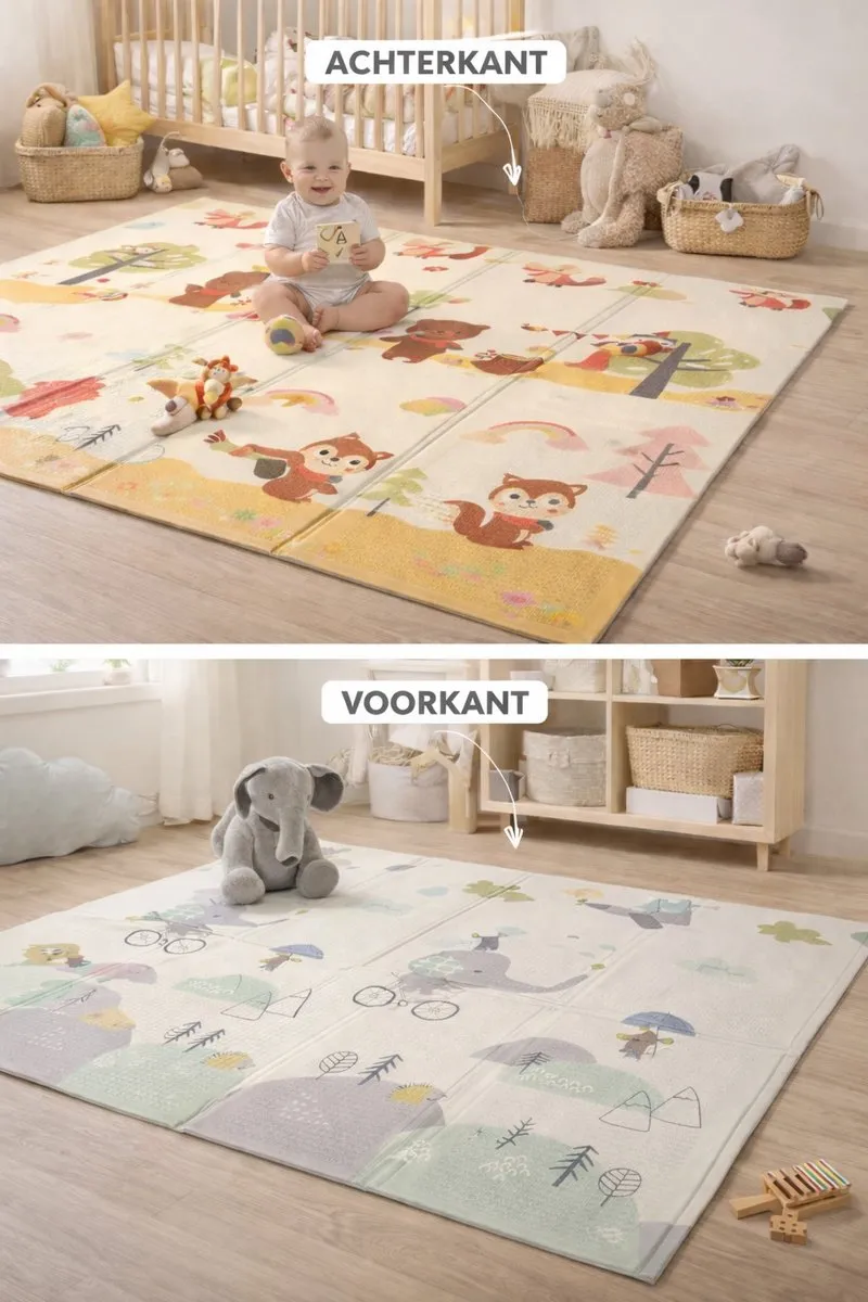 Speelmat Baby, Peuter & Kind 150x200 cm – Extra Dik Speelkleed – Voor Binnen & Buiten – Foam Kruipmat – Dubbelzijdig Opvouwbaar – Inclusief Opbergtas – Zacht & Veilig - Opvouwbare speelmat walvis & bosrijk thema